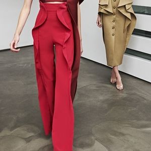 Azzi & Osta Red Wide Straight Leg Pant w/ Ruffle Detail 40 (EU) 4-6 (US)